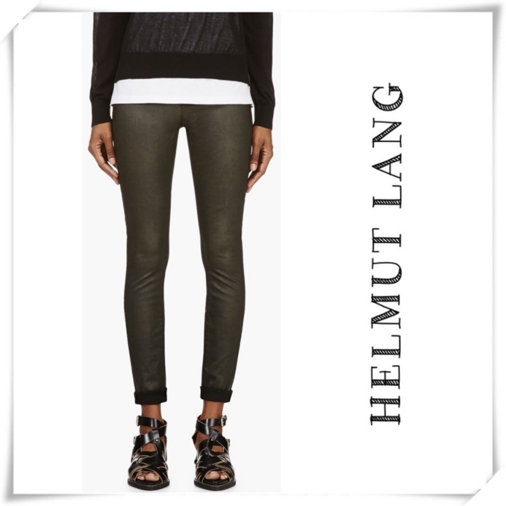 Helmut Lang Rare Coal Wash Elastic Leggings in Dark Green Size 30 New with Tags